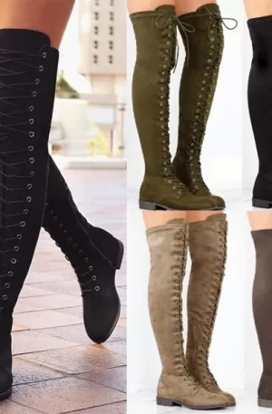 Women's Lace Up Side Zip Over The Knee Boots