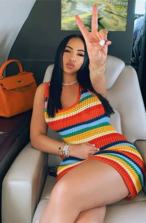 Women Colorful Knitted Bodycon Mini Dress