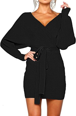 Mansy Women's Cocktail Dress | Batwing Long Sleeve, Backless