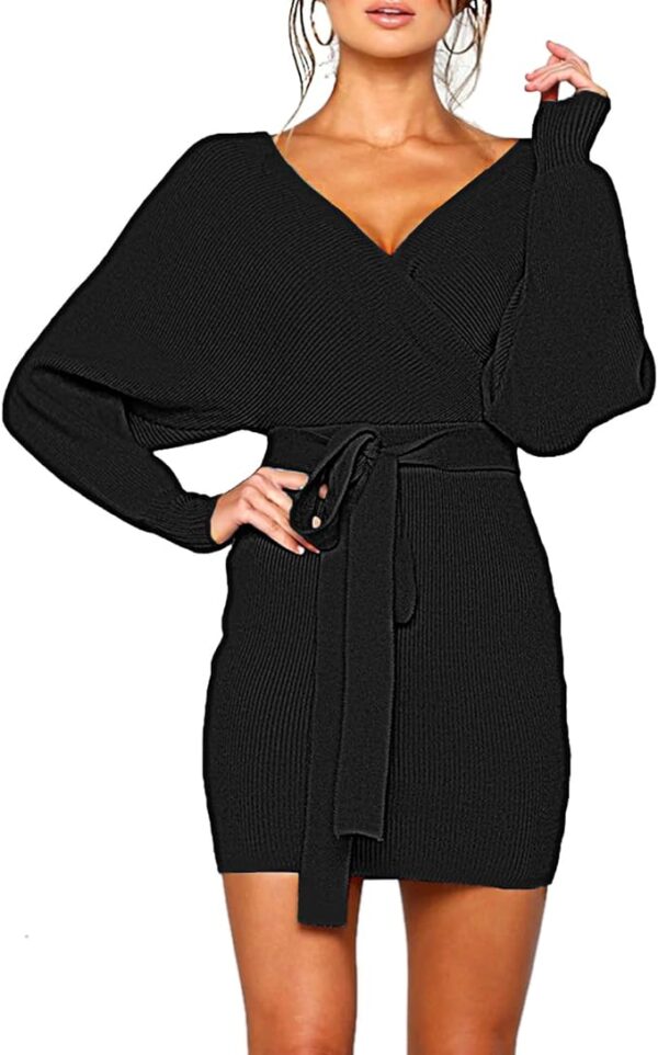 Mansy Women's Cocktail Dress | Batwing Long Sleeve, Backless