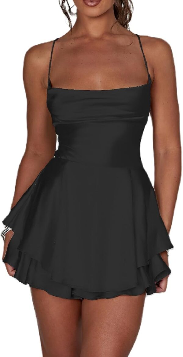 Women's Sexy Satin Mini Dress Sleeveless Tie Backless Cowl Neck Cocktail Party Silk Mini Cami Dress