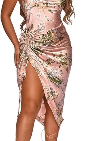 Sexy Backless Drawstring Ruched Split Hem Cocktail Evening Party