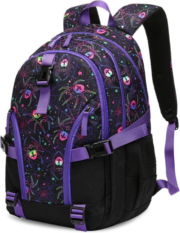 BLUEFAIRY High School Backpack for Girls Boys Middle School Bookbag for Kids Back to School Bag for College with Large Compartment Casual Daypack Mochilas para Niñas Adolescentes 18" Black Purple