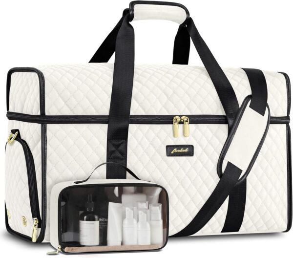 Weekender Travel Duffle Bag for Women: Overnight Bags with Shoe Compartment Carry on Bags for Airplanes with Toiletry Bag Weekend Yoga Gym Bag with Wet Pocket Travel Duffel Tote Bag Hospital Bag Beige