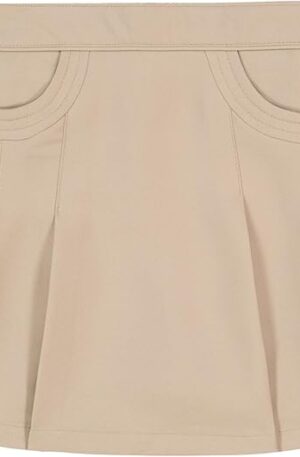 Nautica Girls' School Uniform Pleated Pull-on Scooter Skirt with Undershorts, Knit Waistband & Functional Pockets