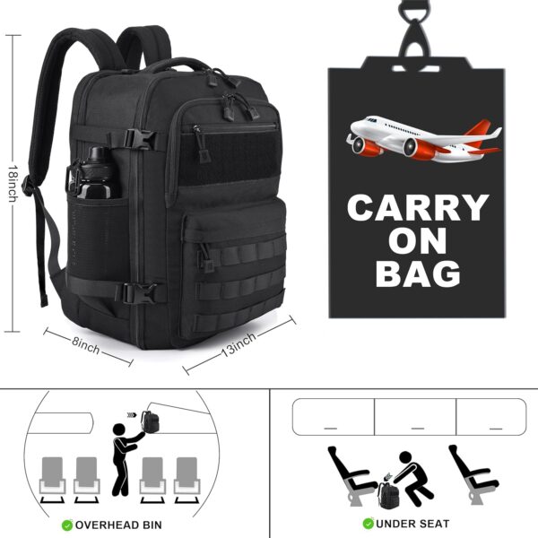 MOZETO TSA Approved Carry On Backpack, Extra Large Tactical Travel Backpack for Men, Airplane Approved Weekender Bag, Water Resistant Lightweight Laptop Daypack for Flight, Black - Image 3