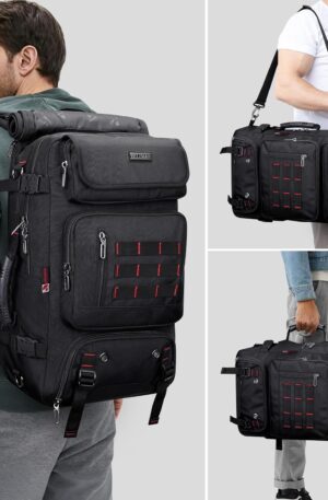 WITZMAN Carry on Travel Backpack for Men Airline Approved Convertible Nylon Duffle Backpack Luggage Bag (B682 Black)
