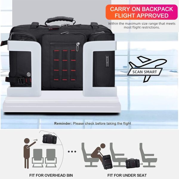 WITZMAN Carry on Travel Backpack for Men Airline Approved Convertible Nylon Duffle Backpack Luggage Bag (B682 Black) - Image 3