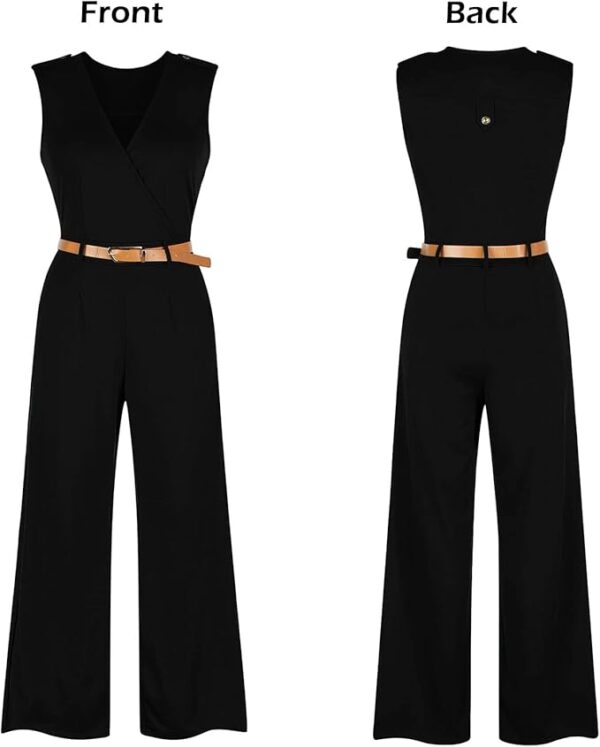 Pink Queen Jumpsuits for Women Dressy V Neck Sleeveless Wide Leg Long Pants Rompers - Image 3