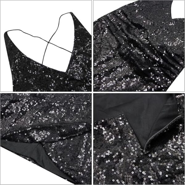 Women's Sexy Sequin Glitter Sparkle Deep V Neck Halter Backless Bodycon Mini Dress Evening Party Cocktail Ruched Wrap Dresses - Image 3