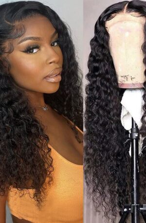 FIRIEYA Deep Wave Lace Front Wigs Human Hair Wigs for Black Women 180% Density 4X4 HD Transparent Lace Closure Human Hair Wigs for Black Women Glueless with Baby Hair Natural Color(18 Inch)