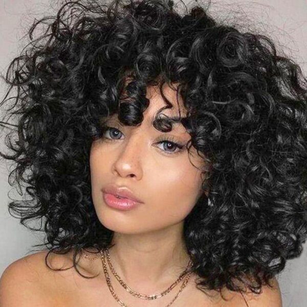 AIDUSA Short Loose Curly Wigs for Black Women Afro Wig for Black Women Curly Wig for Women Synthetic Wigs for Women Fluffy Natural Soft Hair (#1B Natural Black) - Image 2