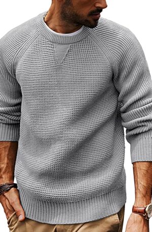 PJ PAUL JONES Mens Crewneck Sweater Waffle Knitted Pullover Sweaters Raglan Sleeve Knitwear Sweaters