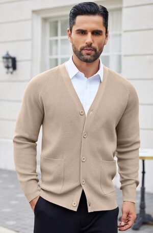 COOFANDY Men's Cardigan Sweaters with Button Lightweight Casual V Neck Long Sleeve Pockets Knitted Sweater