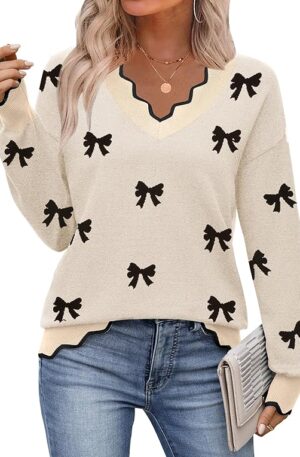 Zeagoo Women's 2025 Fall V Neck Sweater Casual Long Sleeve Lightweight Ribbed Knit Pullover Sweaters Dressy Casual Tops