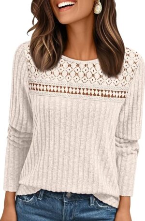 AUTOMET Womens Lace Long Sleeve Shirt Fall Top Fashion Dreesy Casual Tunic Sweaters Mesh Clothes Trendy Work Cute Outfits