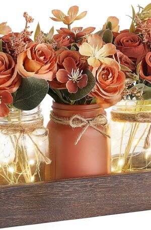 Mkono Fall Centerpieces for Tables Dining Room Decor with Mason Jar Lights